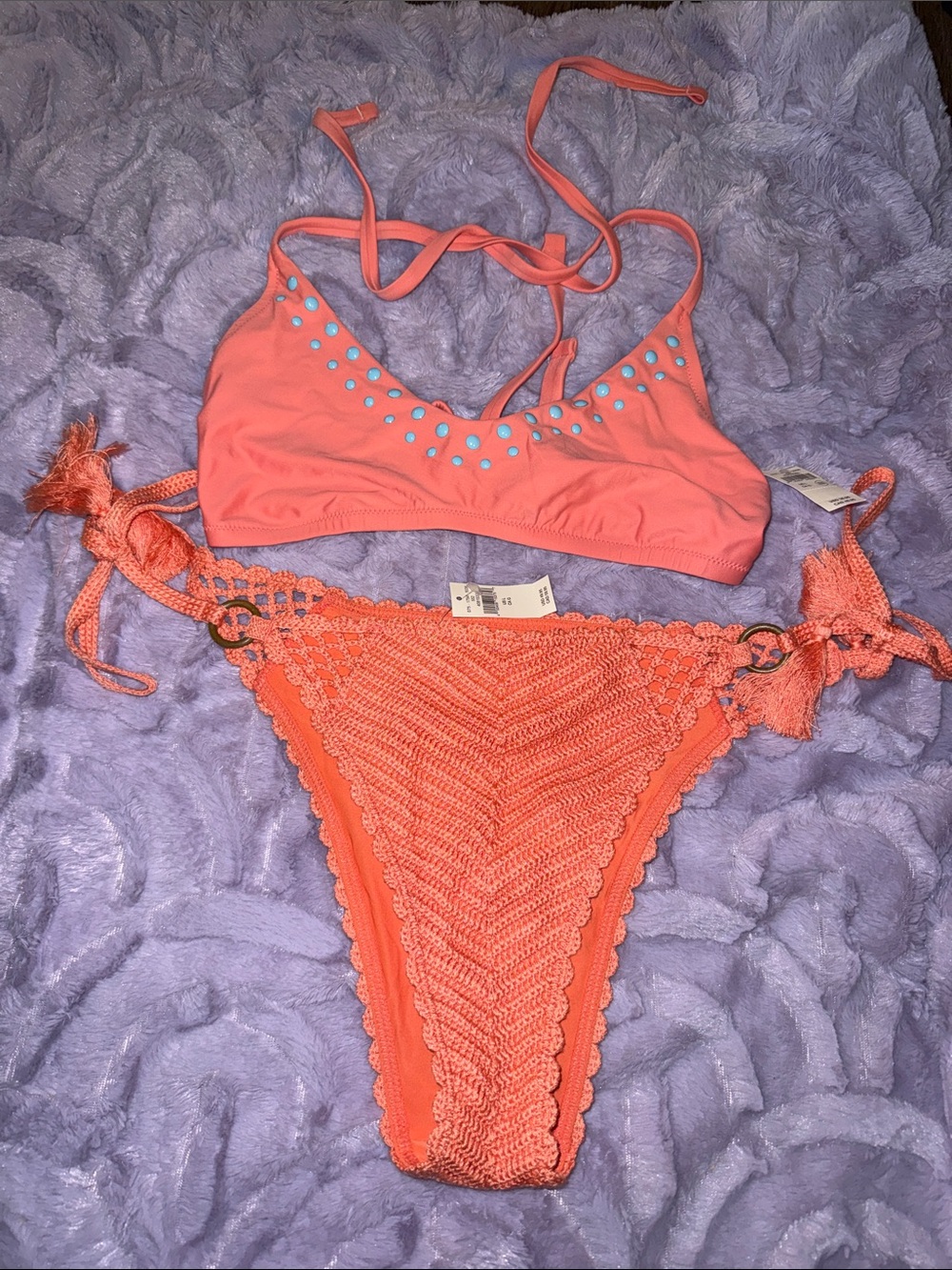 Coral Two-Piece Crochet Bikini Set